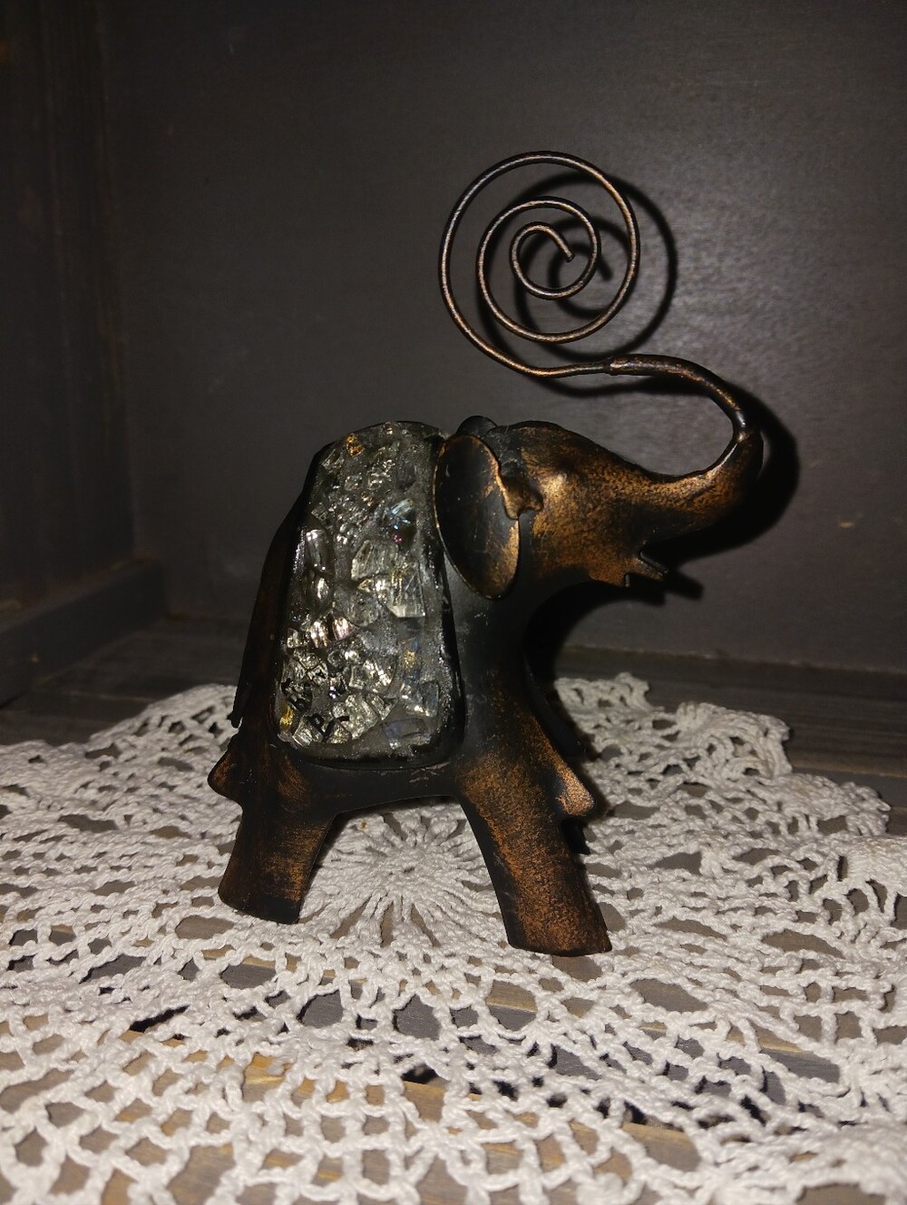 Metal Elephant Figurine with Crystal Accent - Ephemera/photo Holder